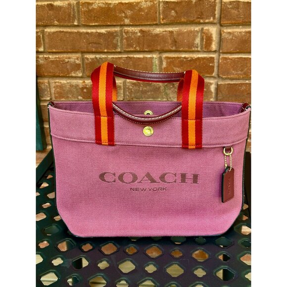 COACH Small Canvas And Smooth Leather Shoulder Tote Light Raspberry Multi Ck168 - Picture 1 of 16